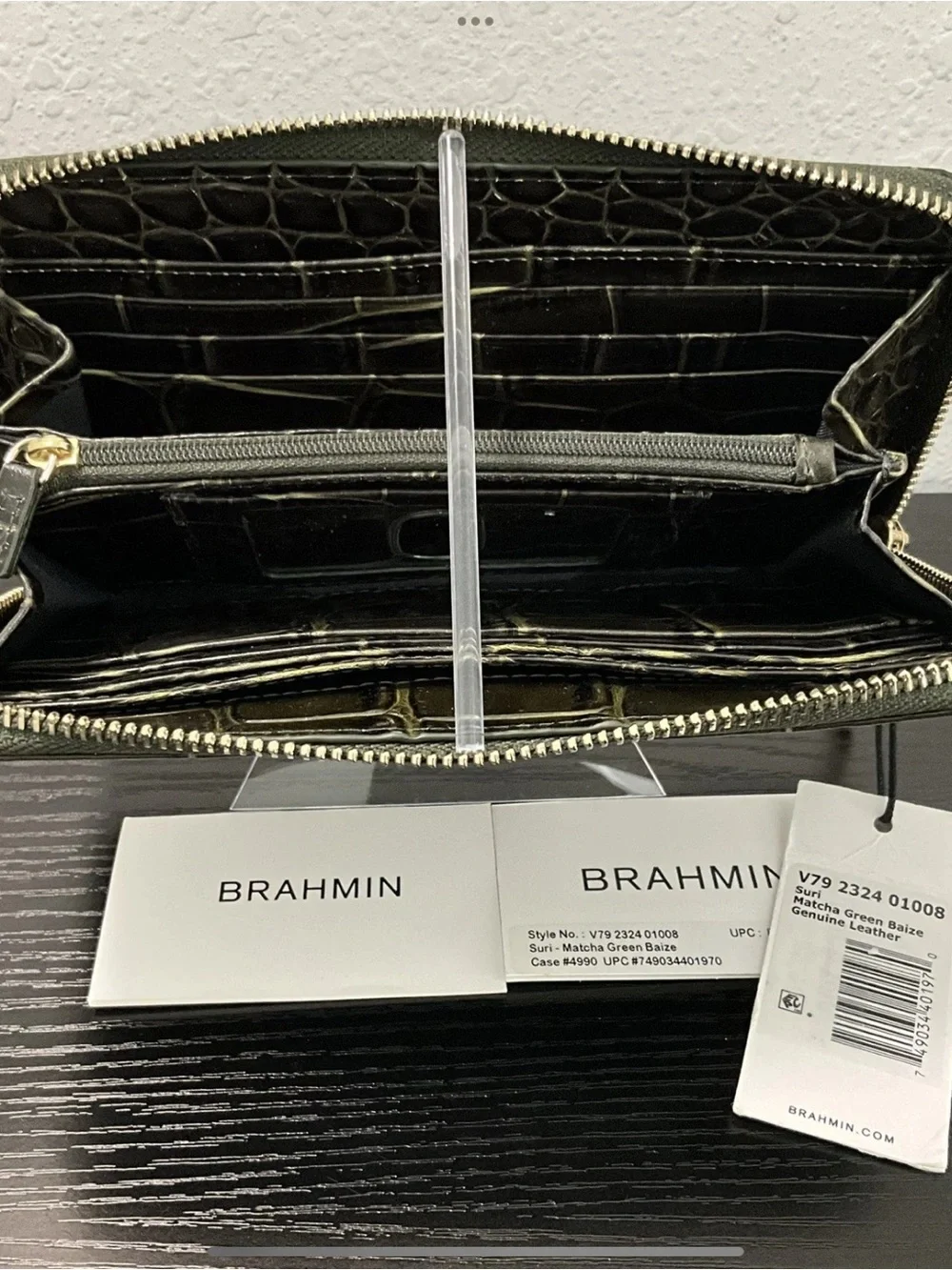 Brahmin Suri MATCHA GREEN BAIZE Leather Clutch Wallet